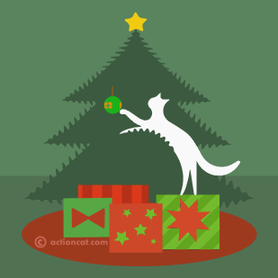 cat playing with an ornament on a christmas tree v3