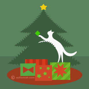 cat playing with an ornament on a christmas tree v4