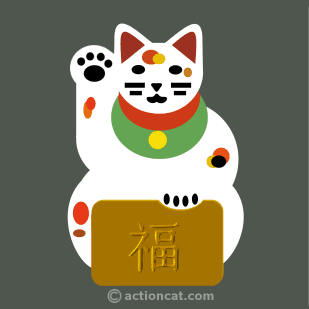 maneki neko waving with its right paw